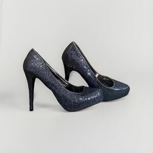 JustFab Purple Sparkle Glitter Stiletto Pumps 5" Tall High Heels Sz 7 Closed Toe